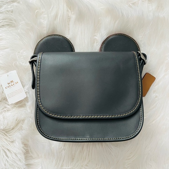 Coach x Disney Patricia Saddle Mickey Ears Leather Crossbody Bag (Blk) [F59369] - Picture 4 of 9